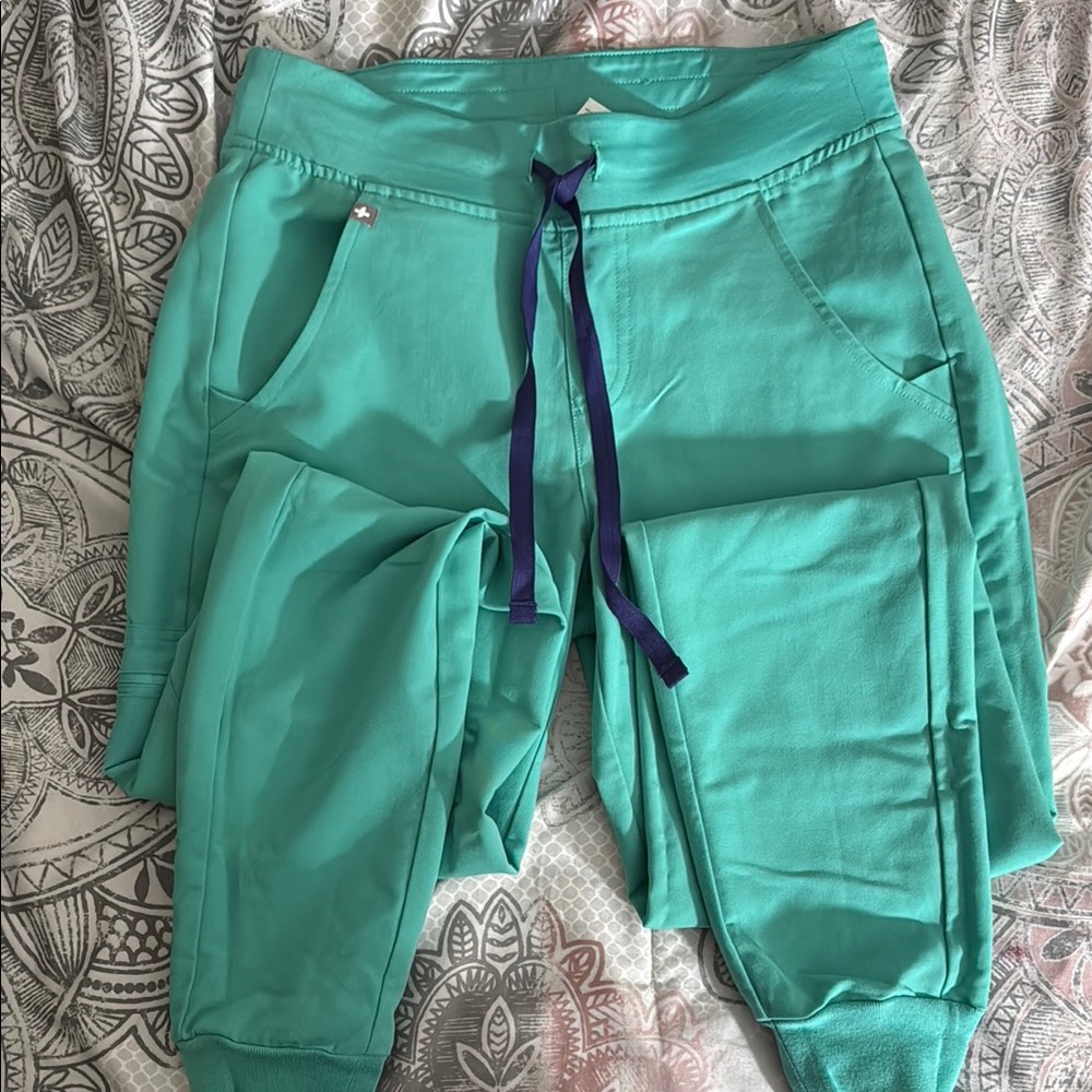 FIGS Jogger Scrub Pants -Teal with Navy Blue Drawstring